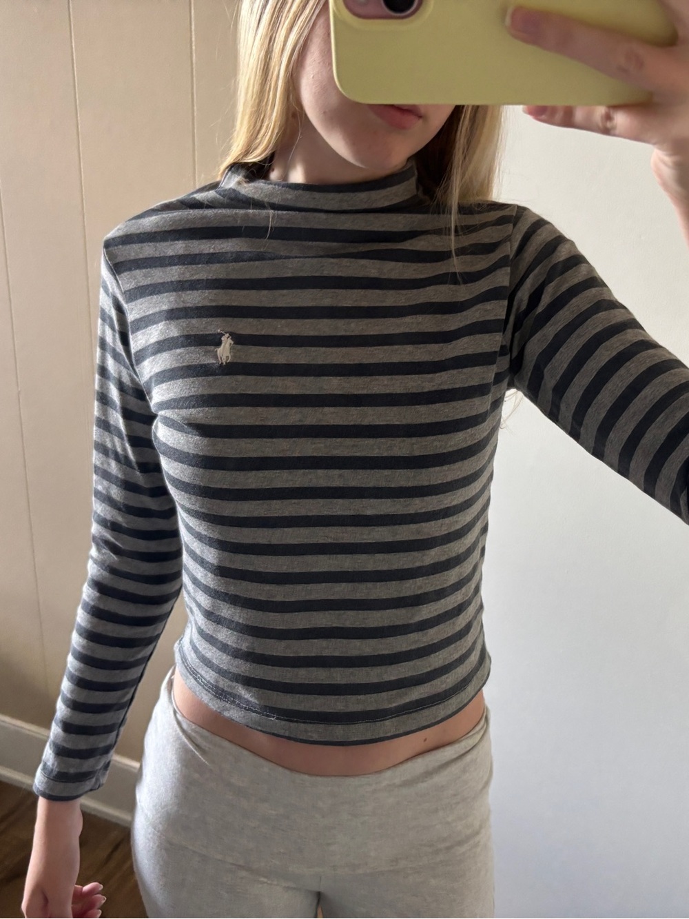 Polo by Ralph Lauren Striped Gray & Black Long Sleeve Mock Neck